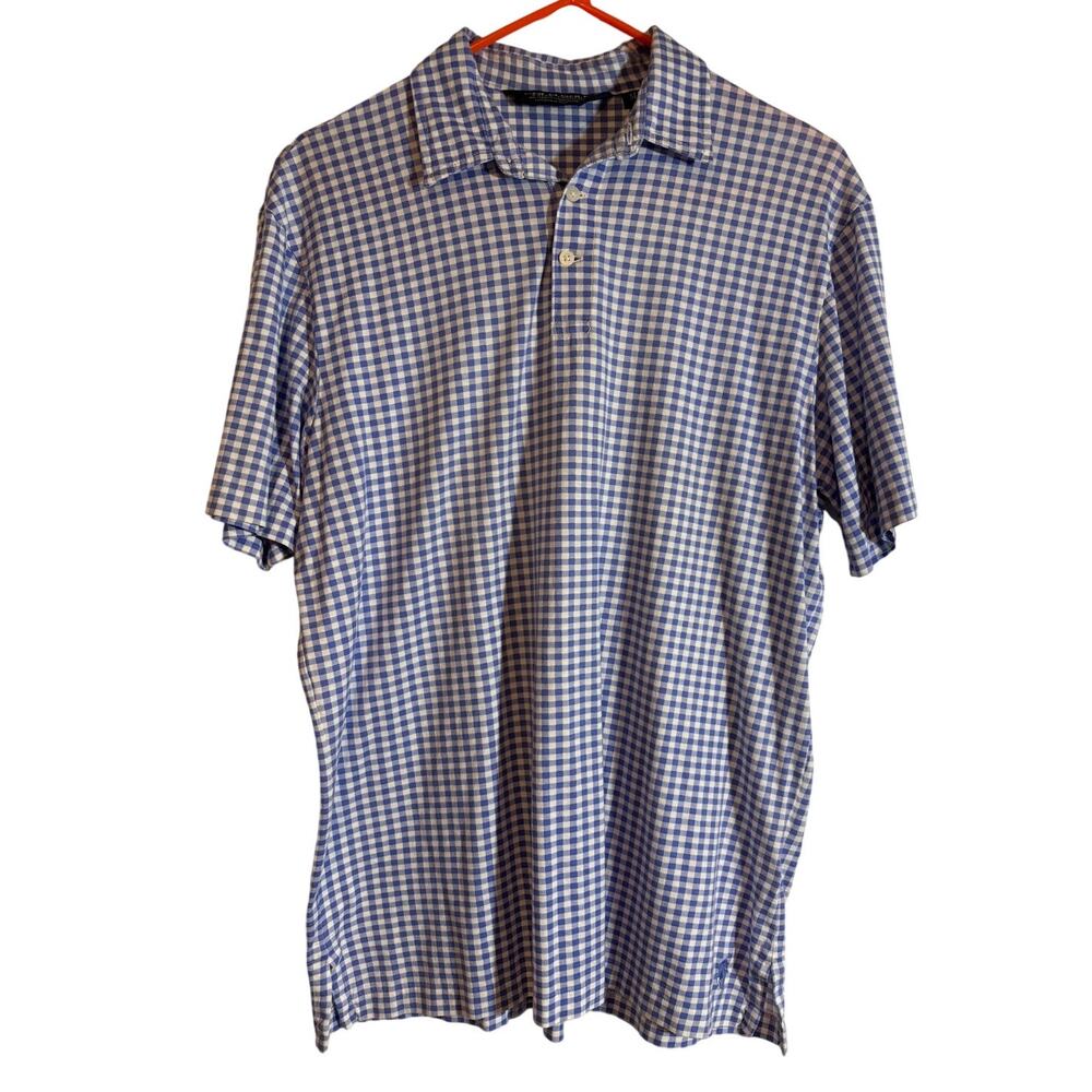 Ralph Lauren Polo Golf Vintage Men's Size M Blue White Gingham Shirt Pima Cotton
